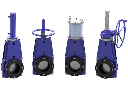 FGV flanged knife gate valves with pneumatic, handwheel and gearbox actuator options by Fluid Power Valve Technologies