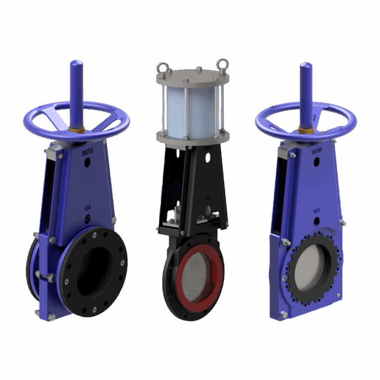 Slurry knife gate valves DN200 – FGV flanged, SGV polyurethane and WGV wafer models by Fluid Power Valve Technologies